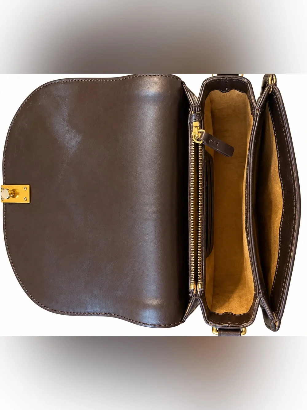 Polo by Ralph Lauren Chestnut Suede & Dark Brown Leather Saddle Crossbody
